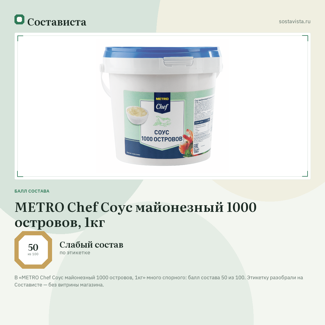 METRO Chef Соус майонезный 1000 островов, 1кг: балл состава 50 из 100 — Состависта