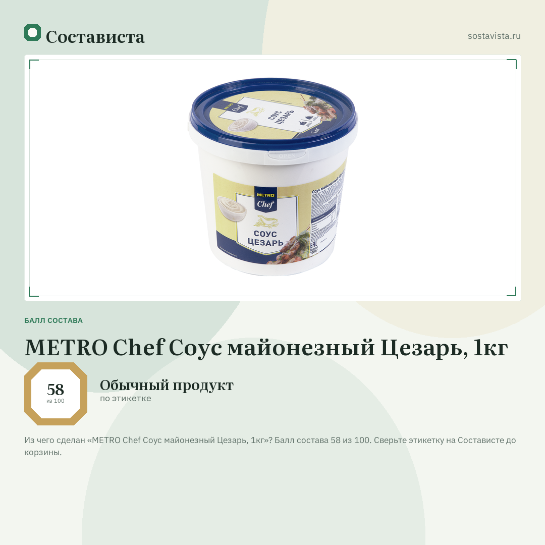 METRO Chef Соус майонезный Цезарь, 1кг: балл состава 58 из 100 — Состависта