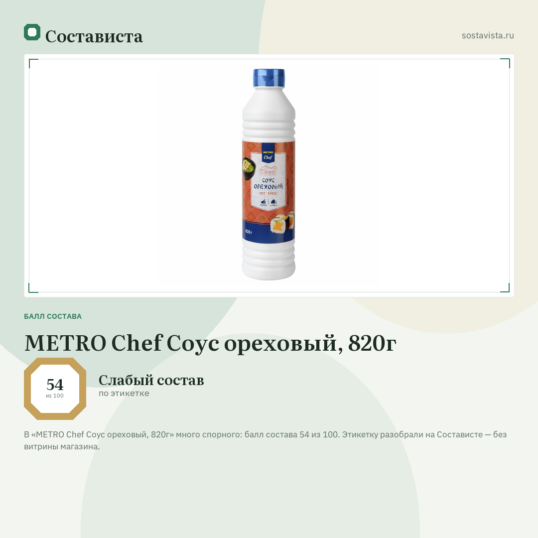 METRO Chef Соус ореховый, 820г: балл состава 54 из 100 — Состависта
