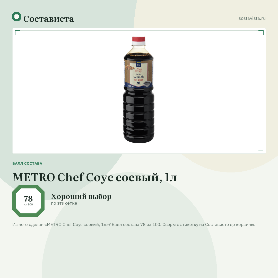METRO Chef Соус соевый, 1л: балл состава 78 из 100 — Состависта