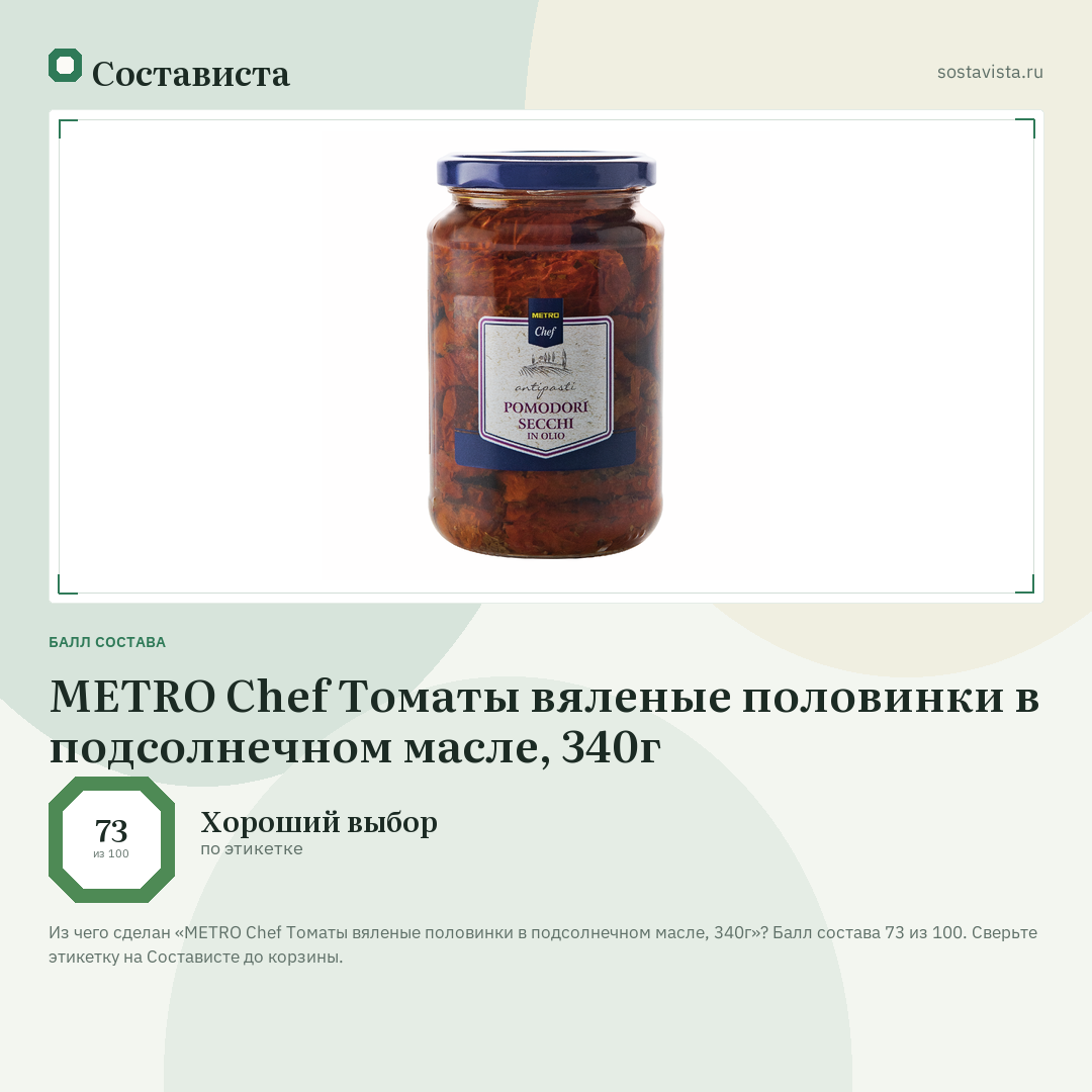 METRO Chef Томаты вяленые половинки в подсолнечном масле, 340г: балл состава 73 из 100 — Состависта