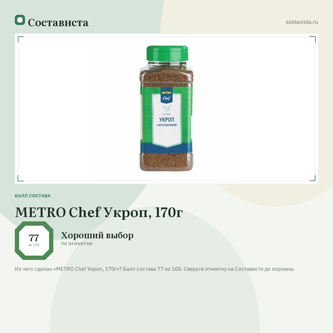 METRO Chef Укроп, 170г: балл состава 77 из 100 — Состависта