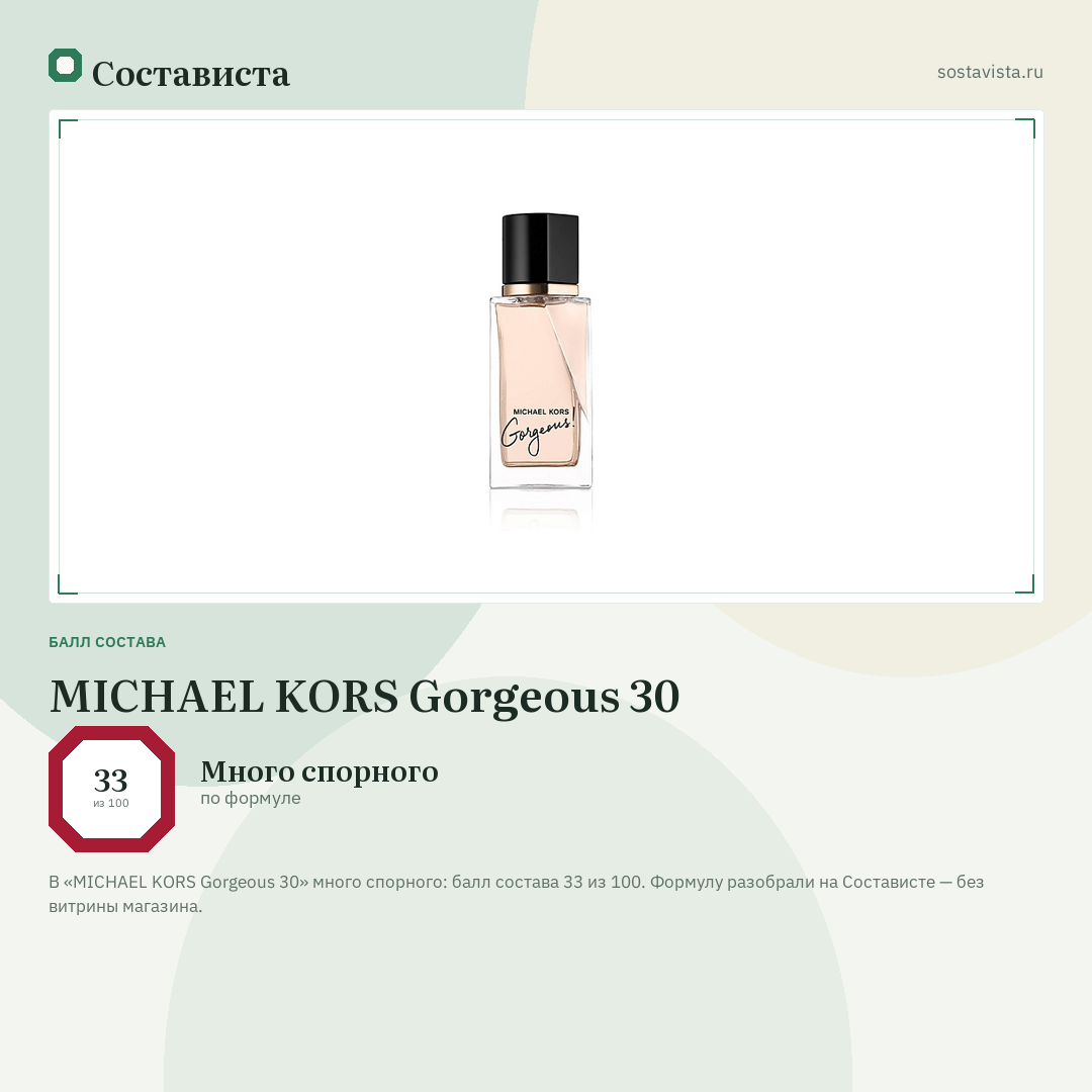 MICHAEL KORS Gorgeous 30: балл состава 33 из 100 — Состависта