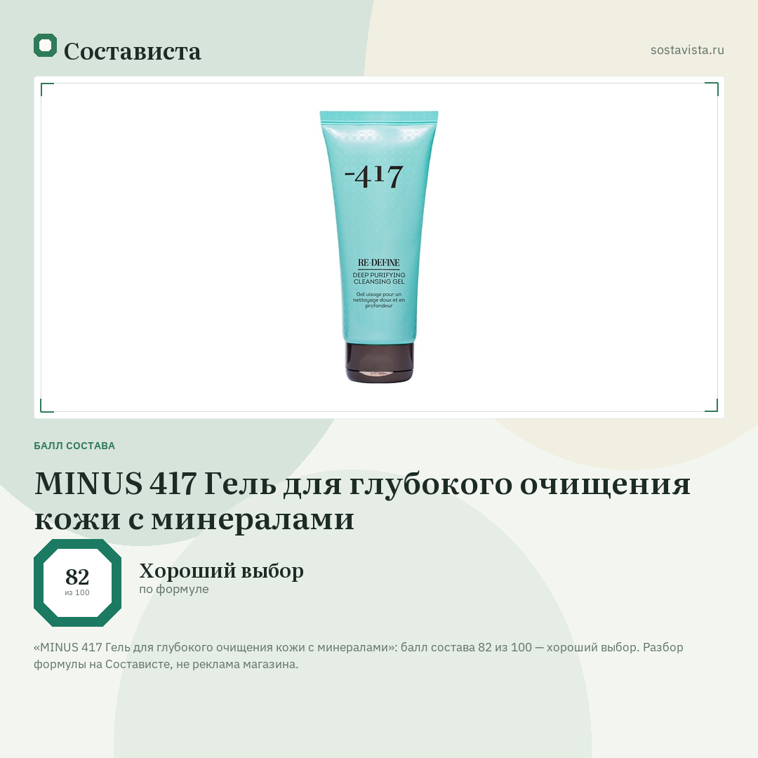 MINUS 417 Гель для глубокого очищения кожи с минералами: балл состава 82 из 100 — Состависта
