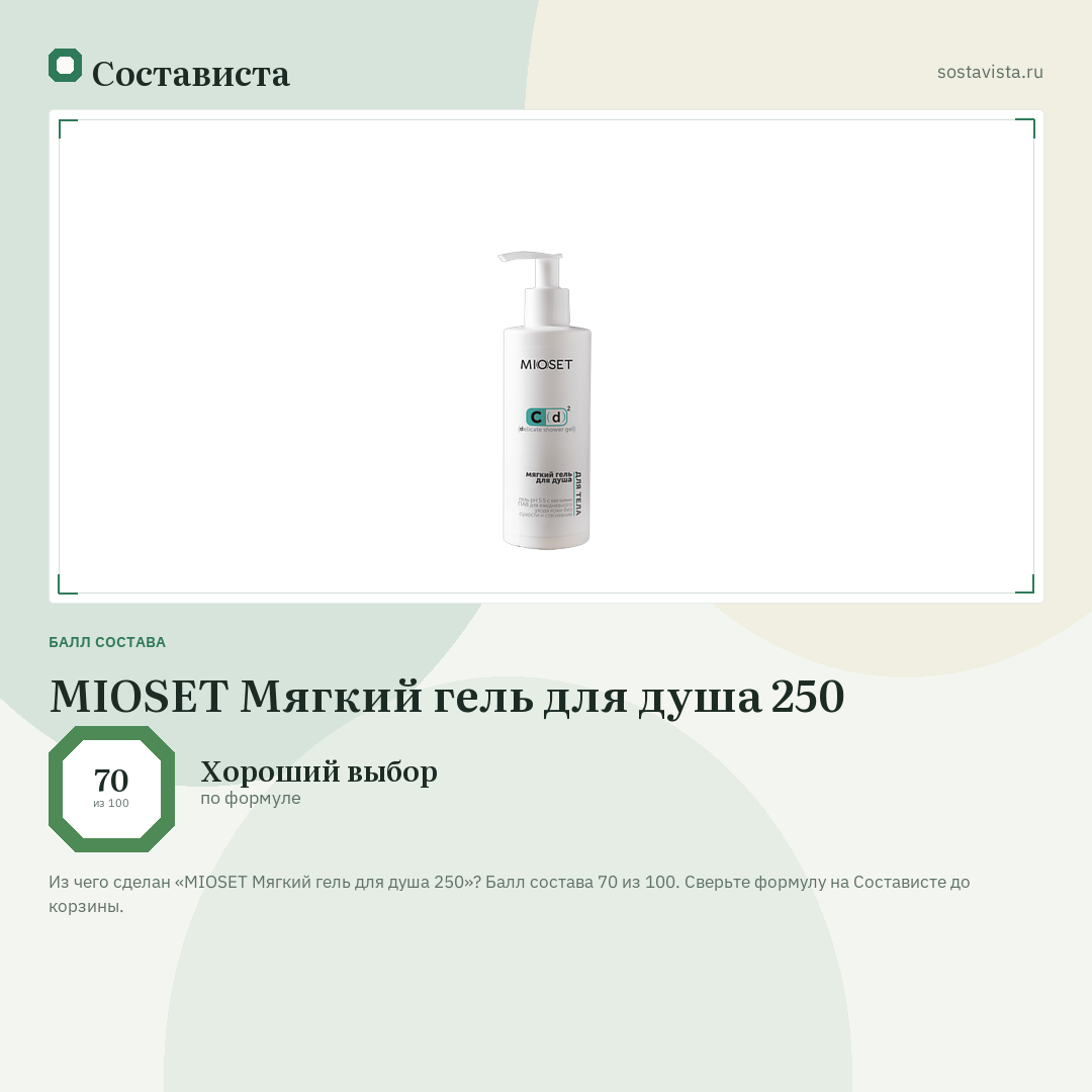 MIOSET Мягкий гель для душа 250: балл состава 70 из 100 — Состависта