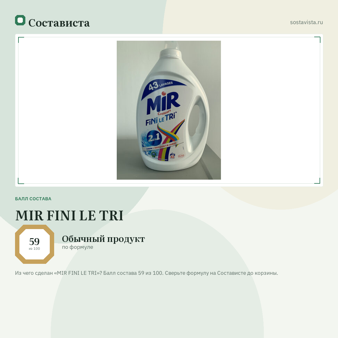 MIR FINI LE TRI: балл состава 59 из 100 — Состависта