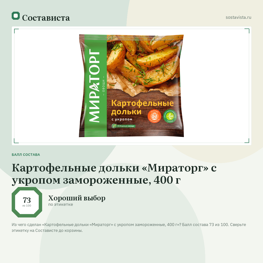 Картофельные дольки «Мираторг» с укропом замороженные, 400 г: балл состава 73 из 100 — Состависта