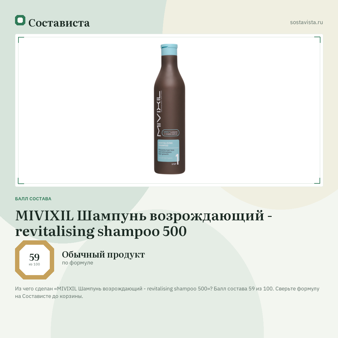 MIVIXIL Шампунь возрождающий - revitalising shampoo 500: балл состава 59 из 100 — Состависта