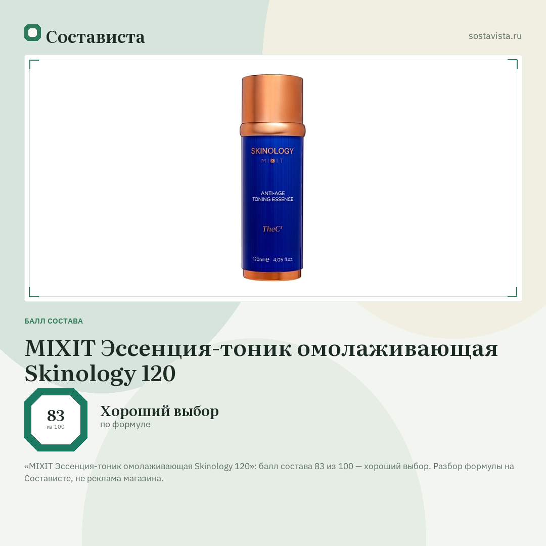 MIXIT Эссенция-тоник омолаживающая Skinology 120: балл состава 83 из 100 — Состависта