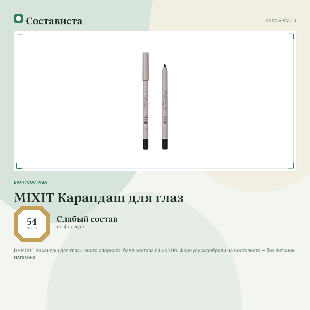 MIXIT Карандаш для глаз: балл состава 54 из 100 — Состависта