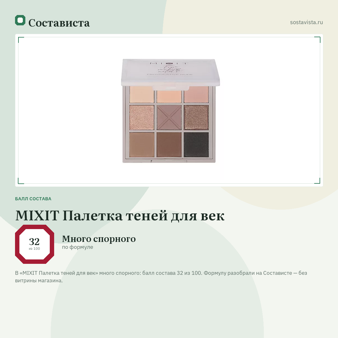 MIXIT Палетка теней для век: балл состава 32 из 100 — Состависта