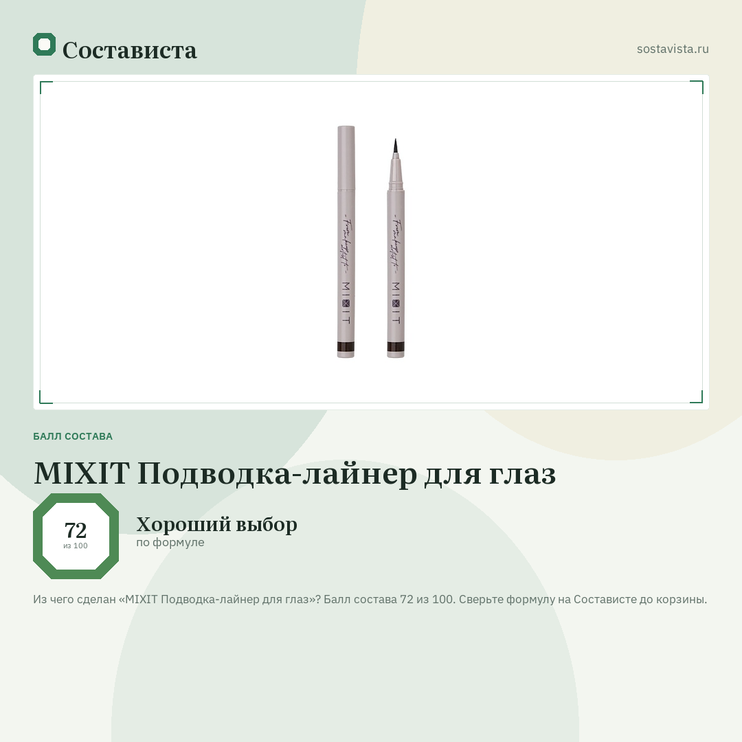 MIXIT Подводка-лайнер для глаз: балл состава 72 из 100 — Состависта