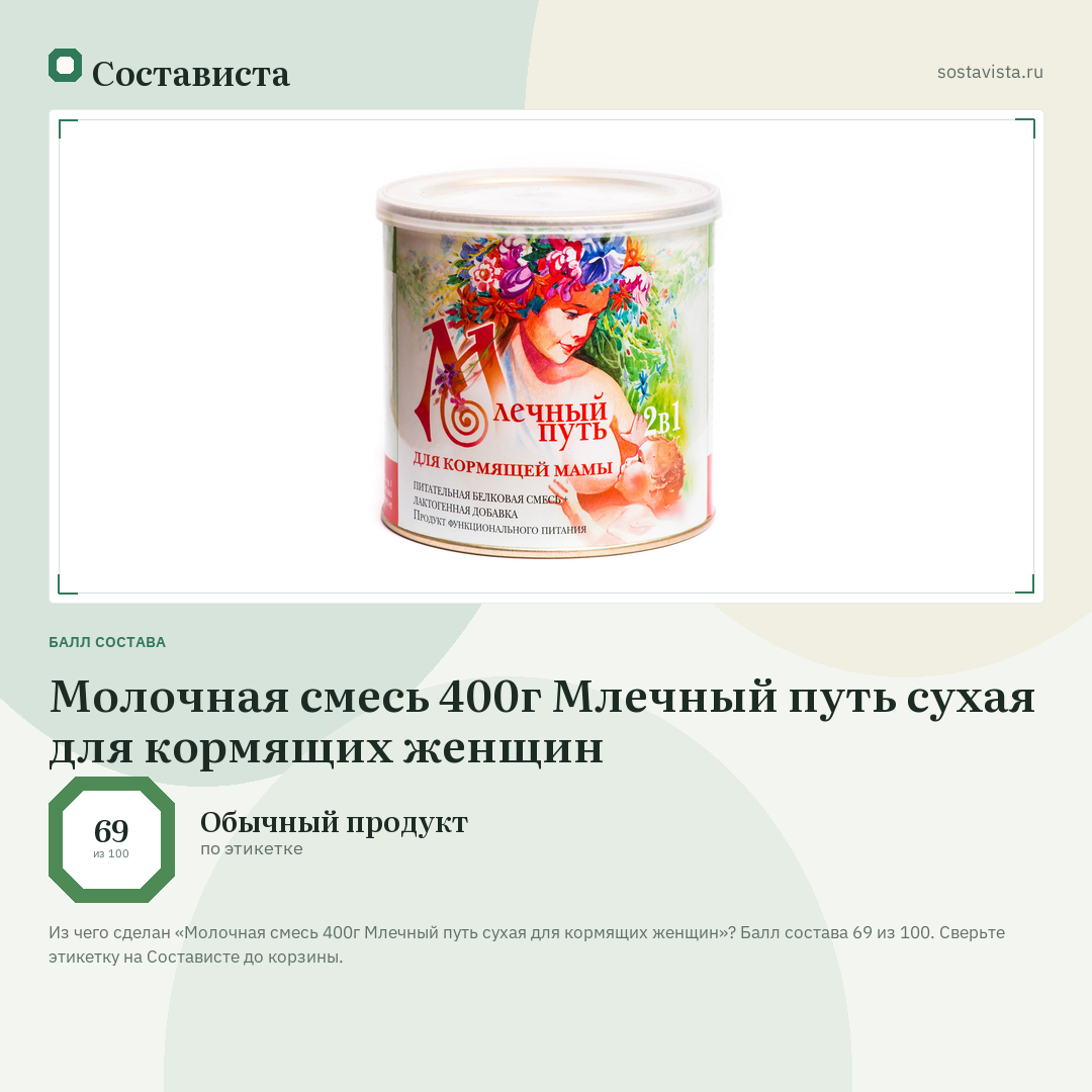 Молочная смесь 400г Млечный путь сухая для кормящих женщин: балл состава 69 из 100 — Состависта