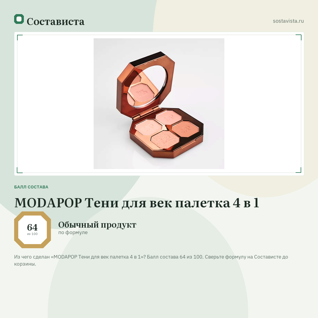 MODAPOP Тени для век палетка 4 в 1: балл состава 64 из 100 — Состависта