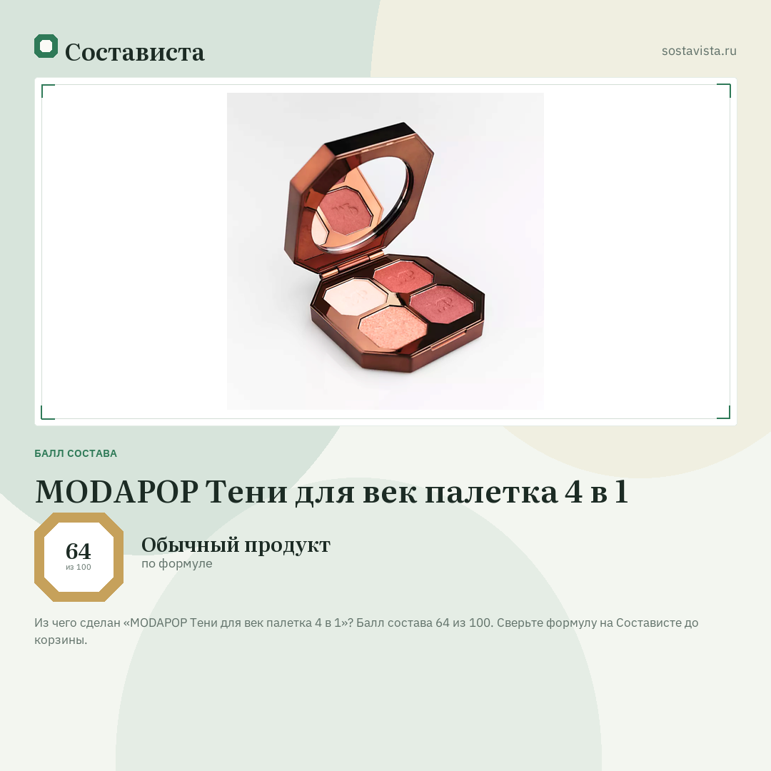 MODAPOP Тени для век палетка 4 в 1: балл состава 64 из 100 — Состависта