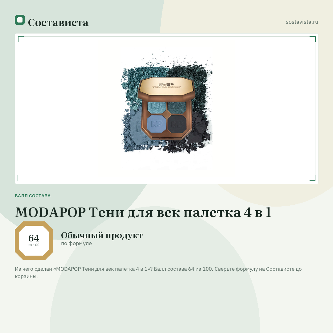 MODAPOP Тени для век палетка 4 в 1: балл состава 64 из 100 — Состависта