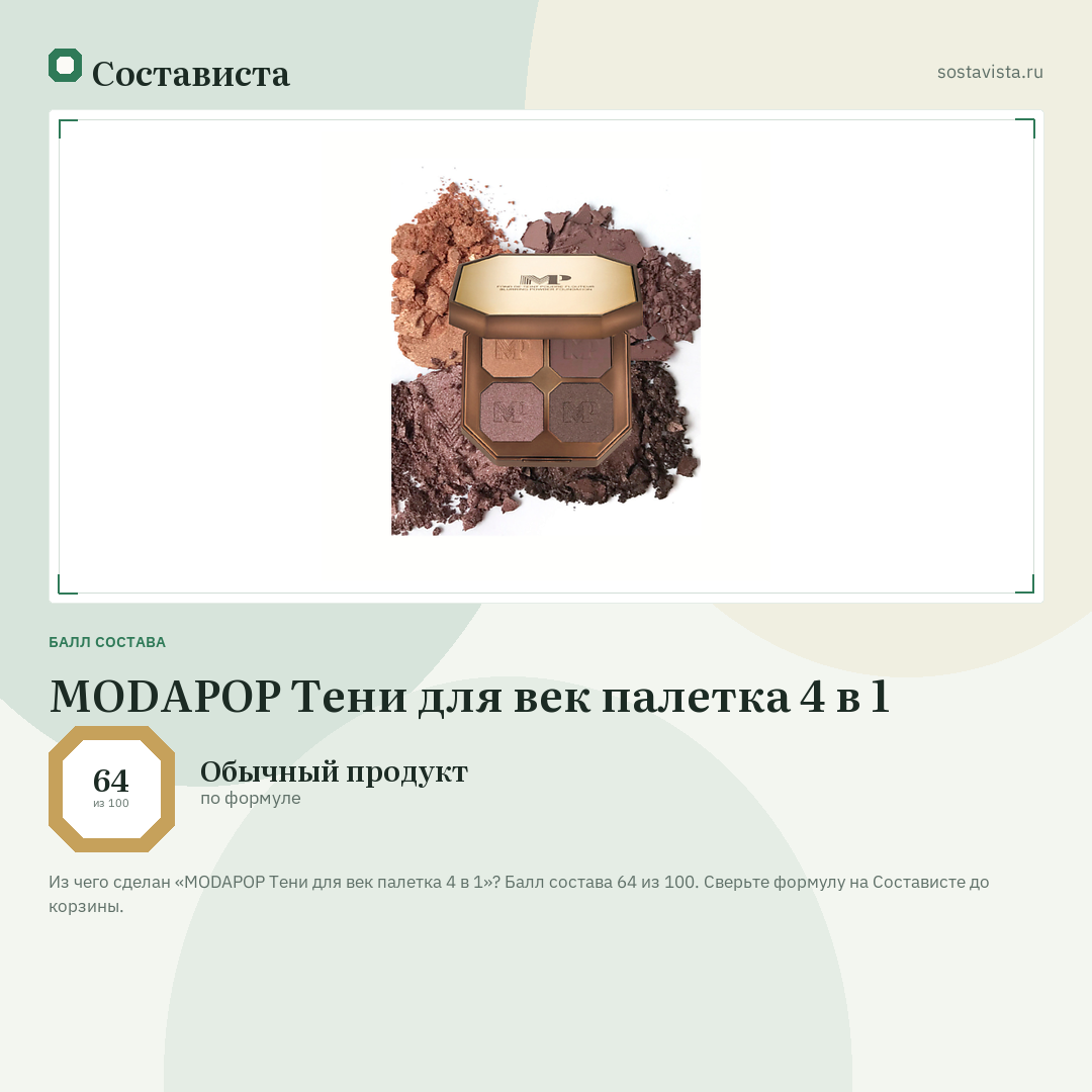 MODAPOP Тени для век палетка 4 в 1: балл состава 64 из 100 — Состависта