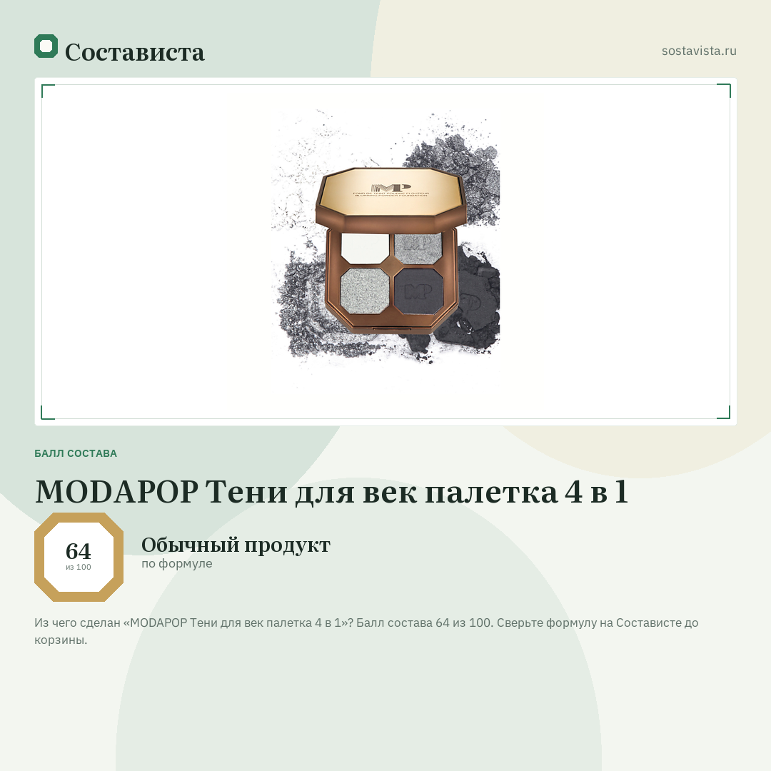 MODAPOP Тени для век палетка 4 в 1: балл состава 64 из 100 — Состависта