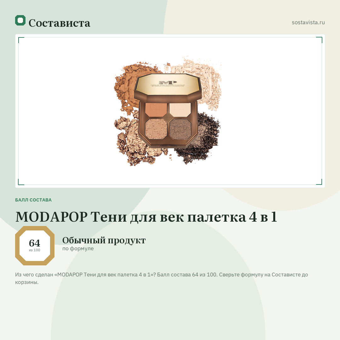 MODAPOP Тени для век палетка 4 в 1: балл состава 64 из 100 — Состависта