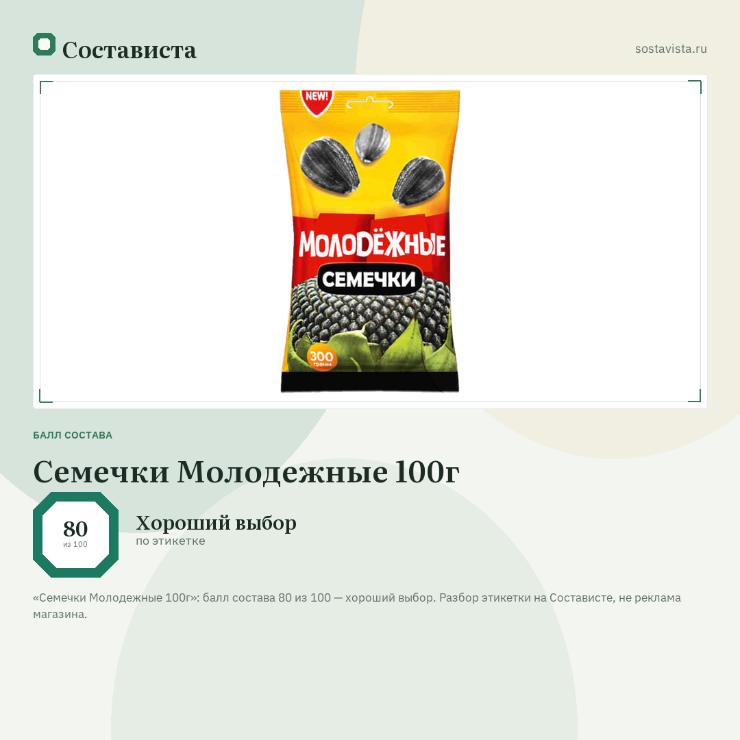 Семечки Молодежные 100г: балл состава 80 из 100 — Состависта