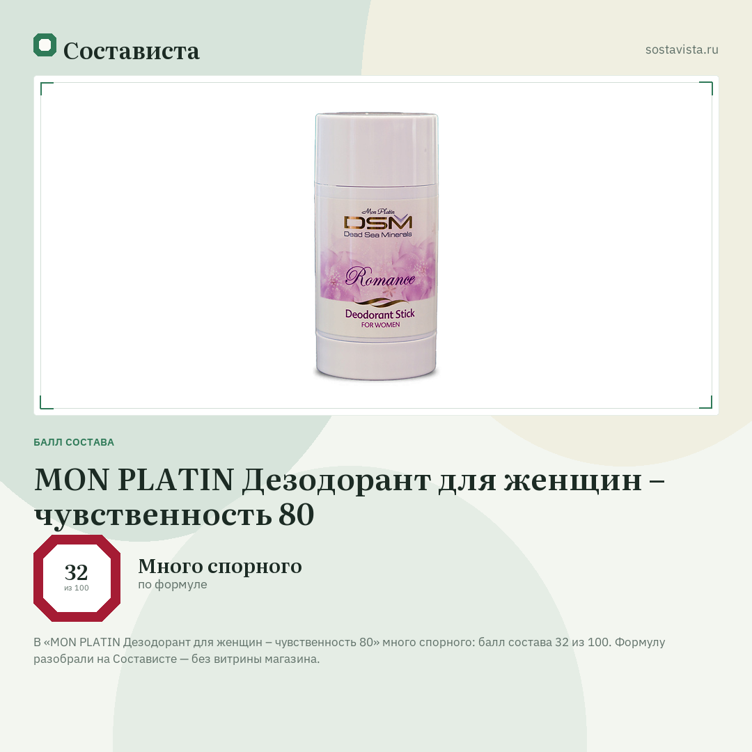 MON PLATIN Дезодорант для женщин – чувственность 80: балл состава 32 из 100 — Состависта