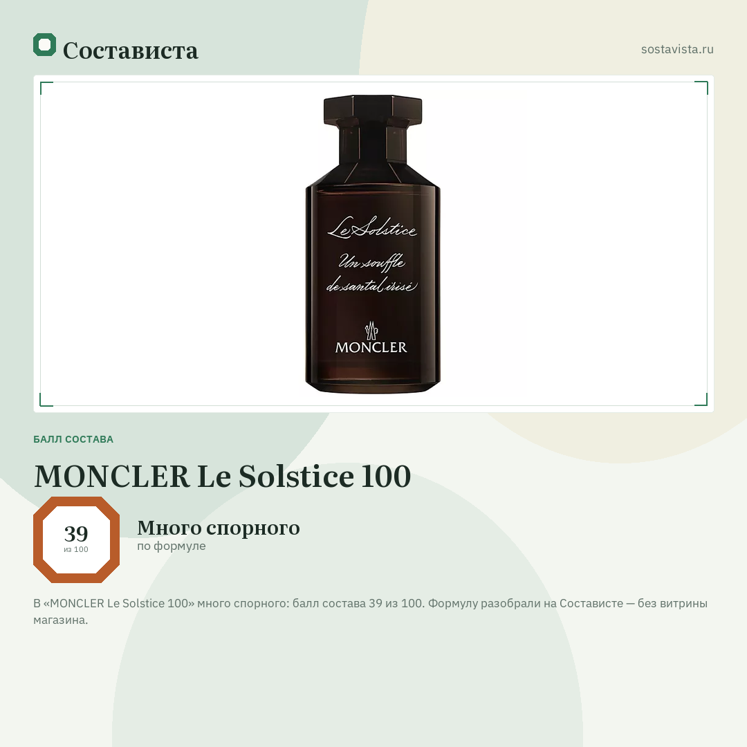 MONCLER Le Solstice 100: балл состава 39 из 100 — Состависта