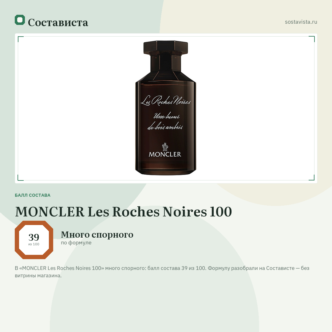 MONCLER Les Roches Noires 100: балл состава 39 из 100 — Состависта