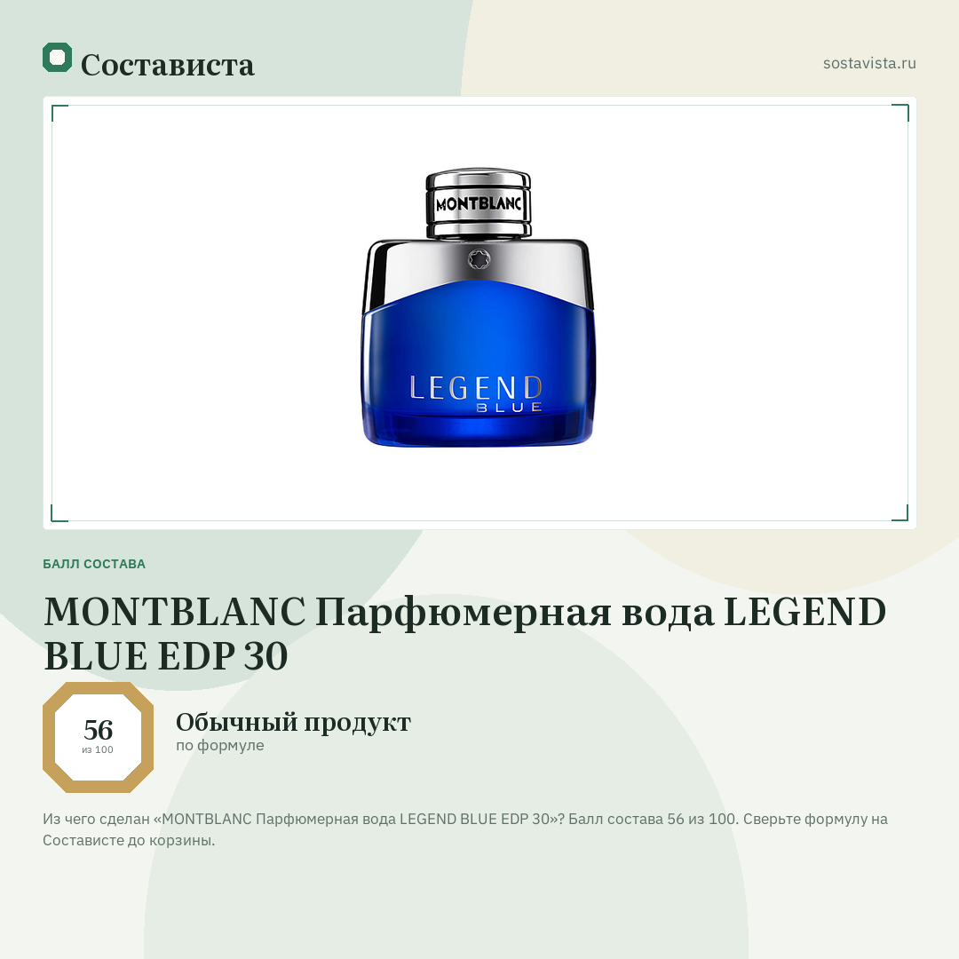 MONTBLANC Парфюмерная вода LEGEND BLUE EDP 30: балл состава 56 из 100 — Состависта