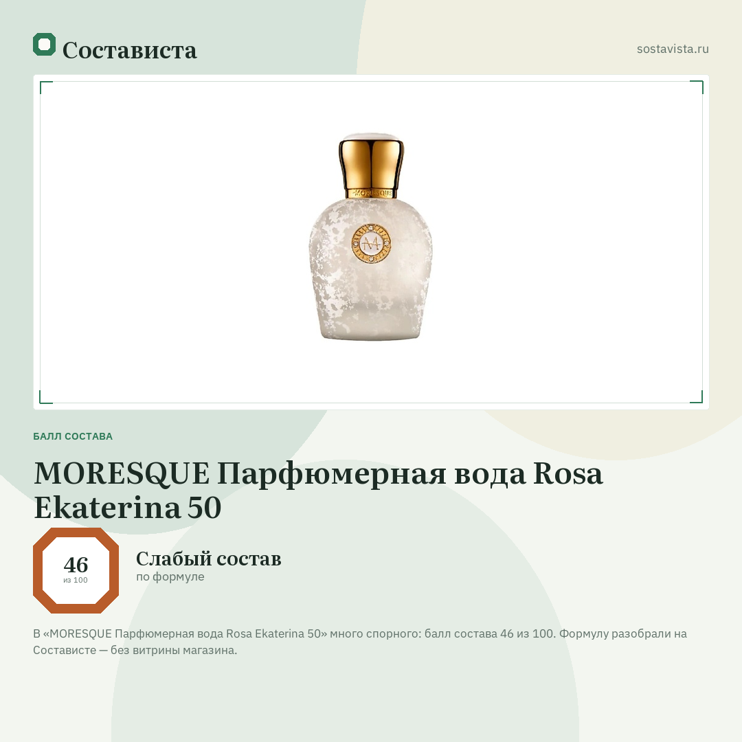 MORESQUE Парфюмерная вода Rosa Ekaterina 50: балл состава 46 из 100 — Состависта