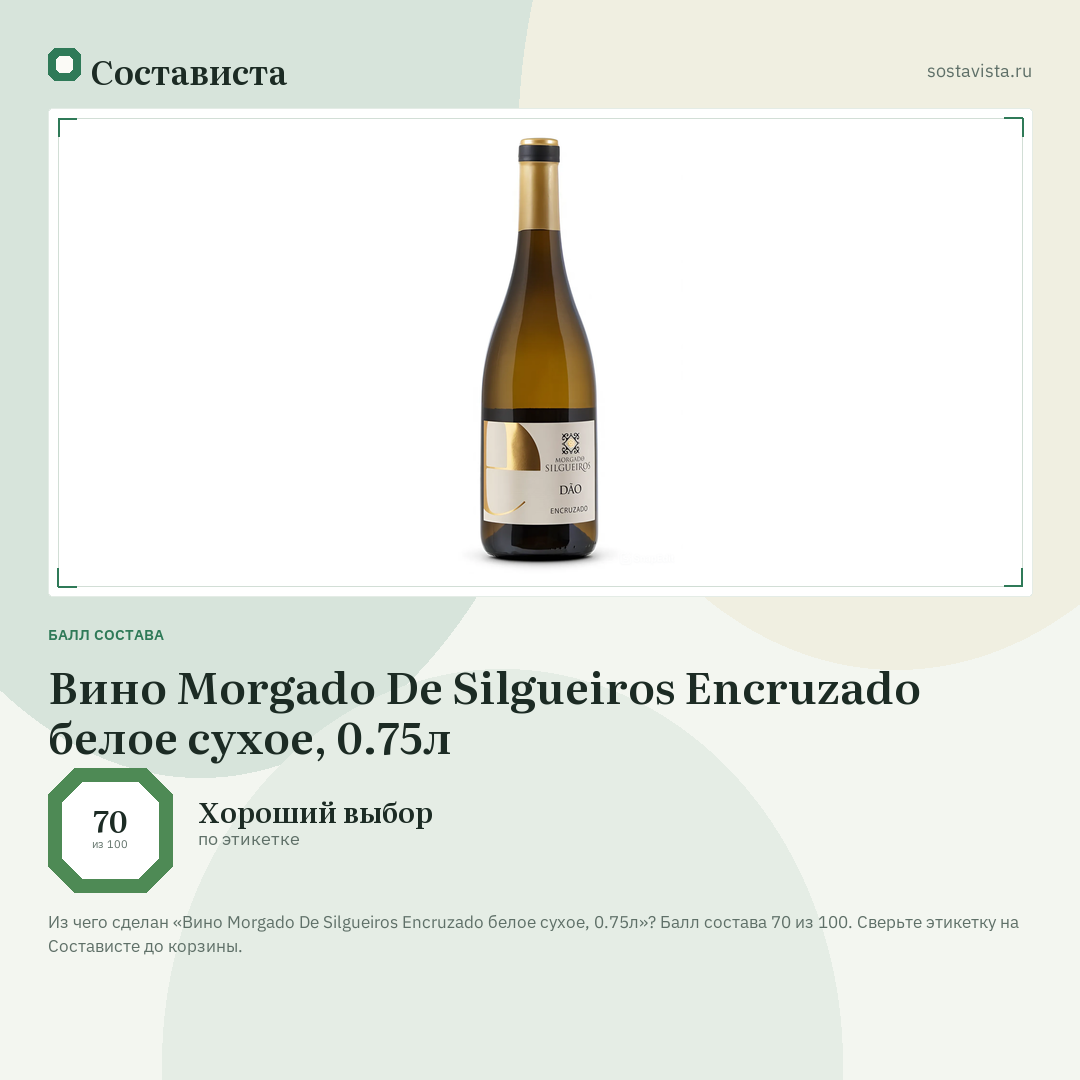 Вино Morgado De Silgueiros Encruzado белое сухое, 0.75л: балл состава 70 из 100 — Состависта