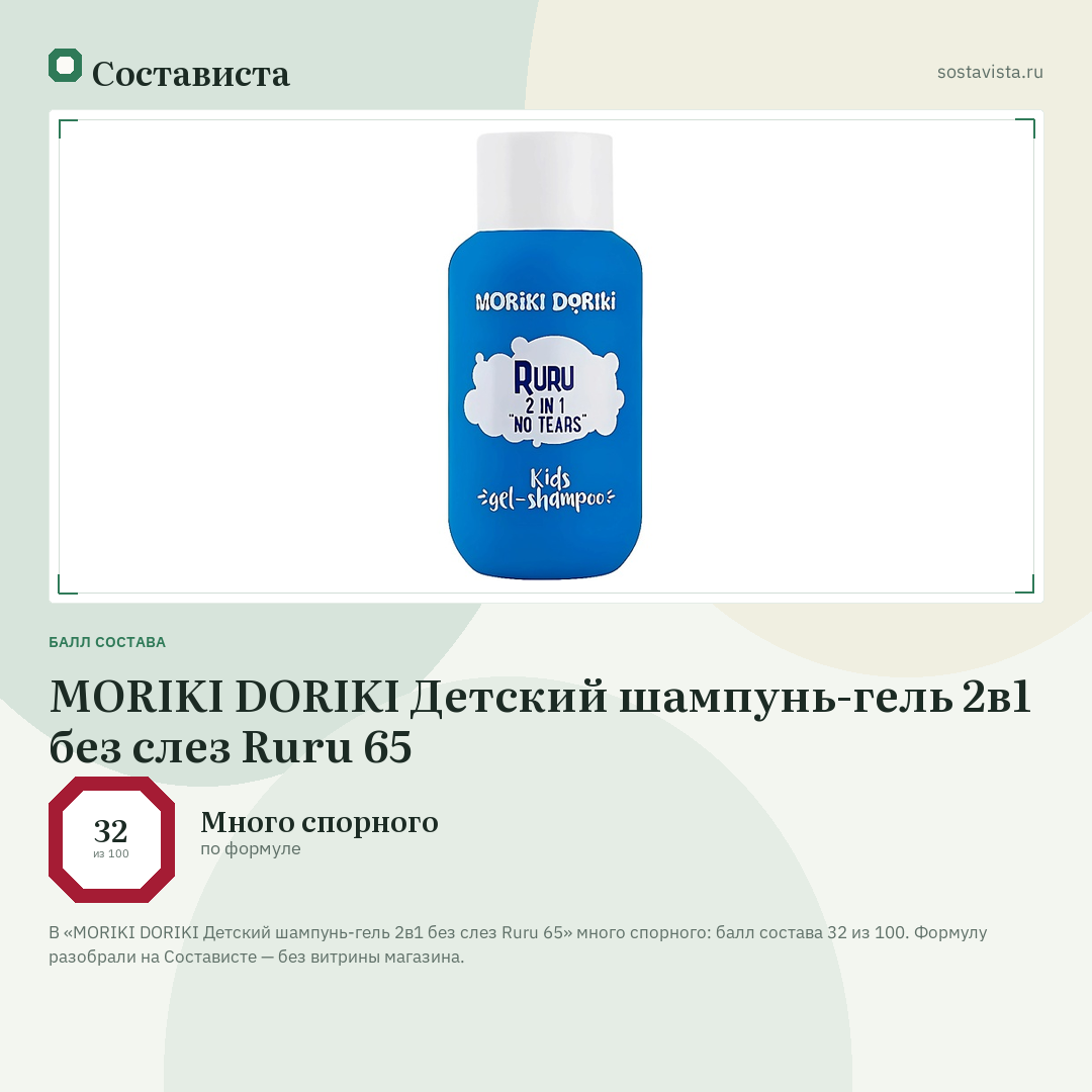 MORIKI DORIKI Детский шампунь-гель 2в1 без слез Ruru 65: балл состава 32 из 100 — Состависта