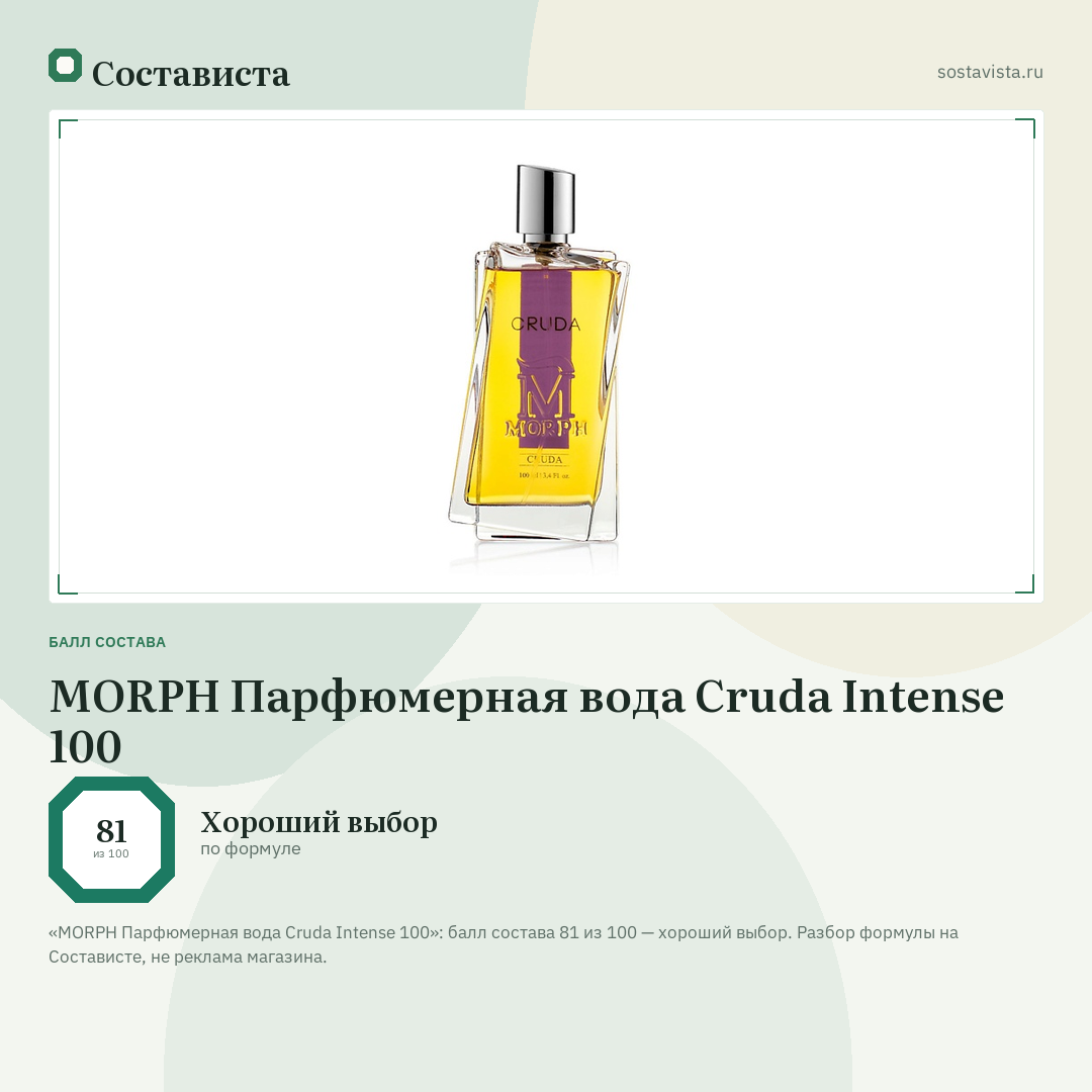 MORPH Парфюмерная вода Cruda Intense 100: балл состава 81 из 100 — Состависта