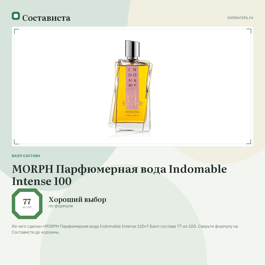 MORPH Парфюмерная вода Indomable Intense 100: балл состава 77 из 100 — Состависта
