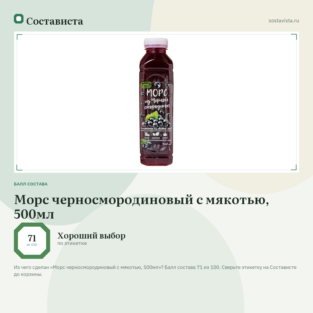 Морс черносмородиновый с мякотью, 500мл: балл состава 71 из 100 — Состависта