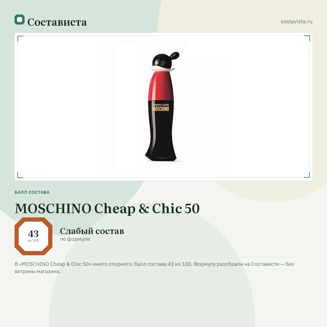 MOSCHINO Cheap & Chic 50: балл состава 43 из 100 — Состависта