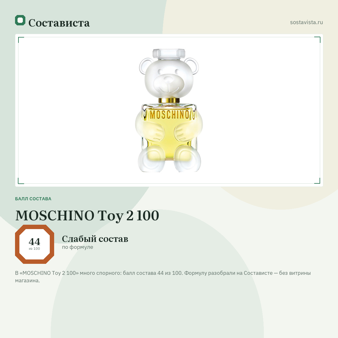 MOSCHINO Toy 2 100: балл состава 44 из 100 — Состависта