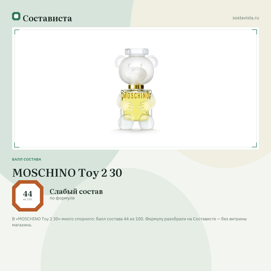 MOSCHINO Toy 2 30: балл состава 44 из 100 — Состависта