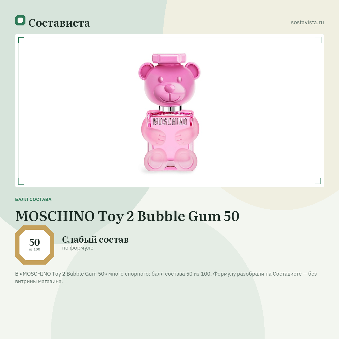 MOSCHINO Toy 2 Bubble Gum 50: балл состава 50 из 100 — Состависта