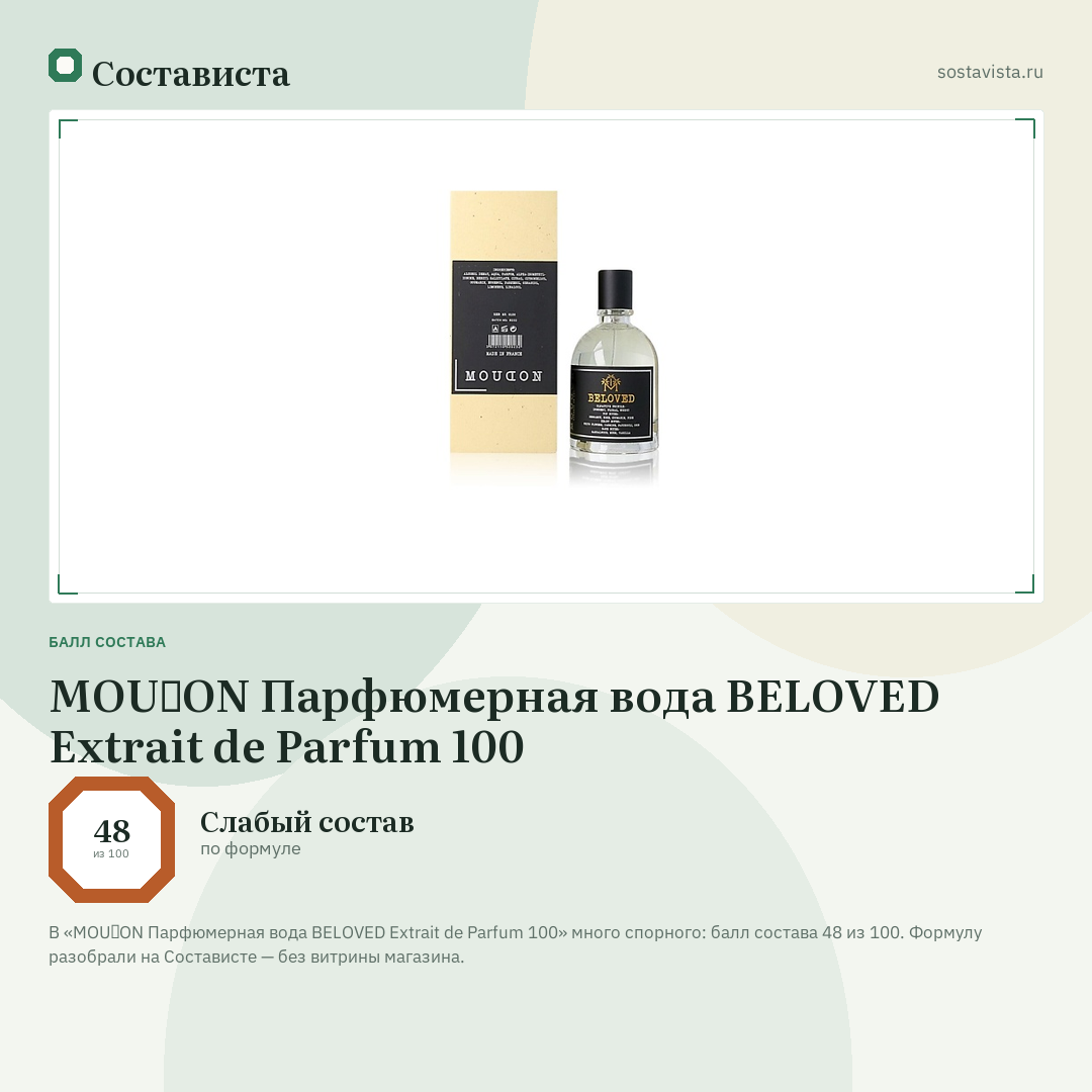MOUⱭON Парфюмерная вода BELOVED Extrait de Parfum 100: балл состава 48 из 100 — Состависта