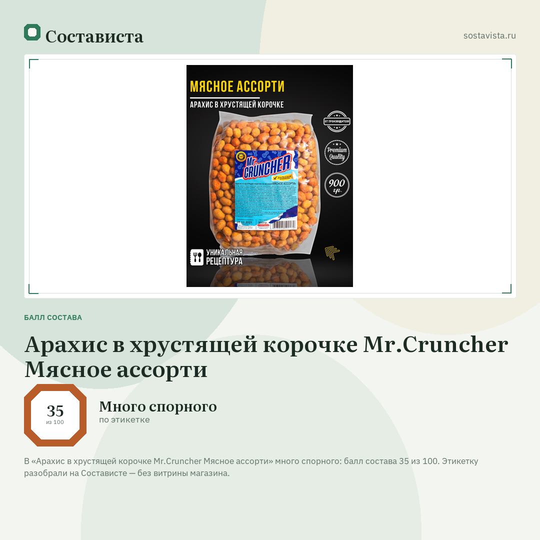 Арахис в хрустящей корочке Mr.Cruncher Мясное ассорти: балл состава 35 из 100 — Состависта