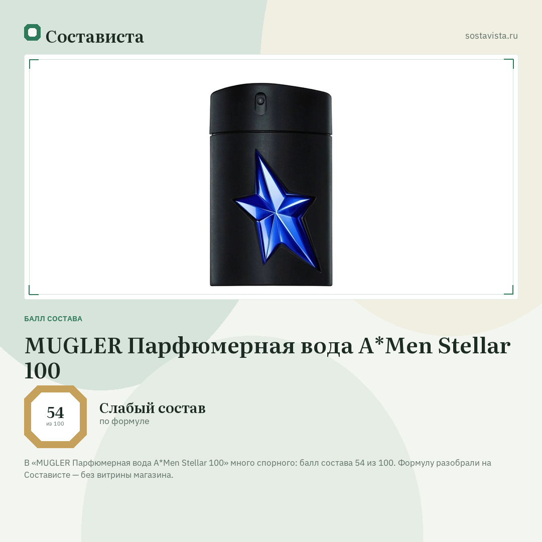 MUGLER Парфюмерная вода A*Men Stellar 100: балл состава 54 из 100 — Состависта