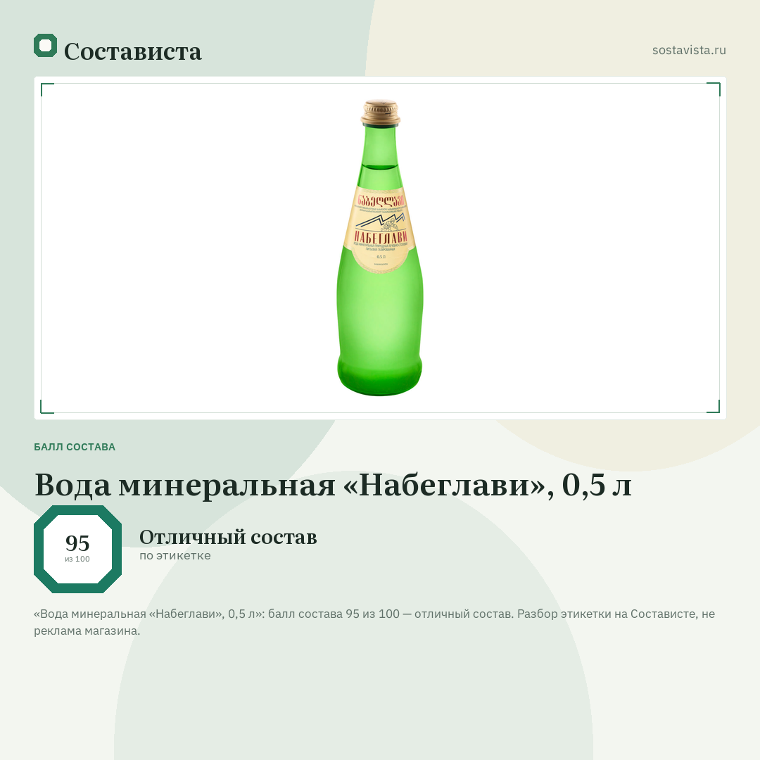Вода минеральная «Набеглави», 0,5 л: балл состава 95 из 100 — Состависта