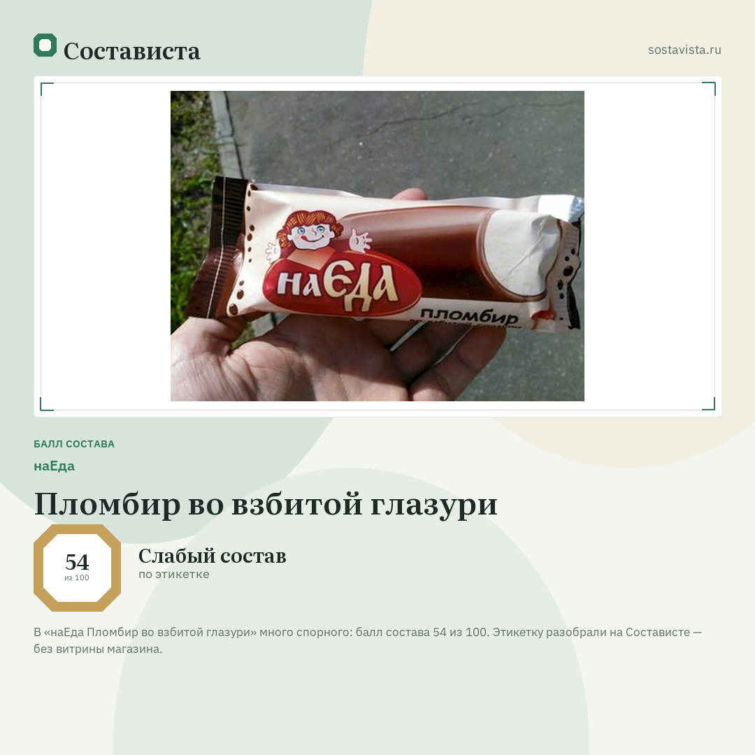 наЕда Пломбир во взбитой глазури: балл состава 54 из 100 — Состависта