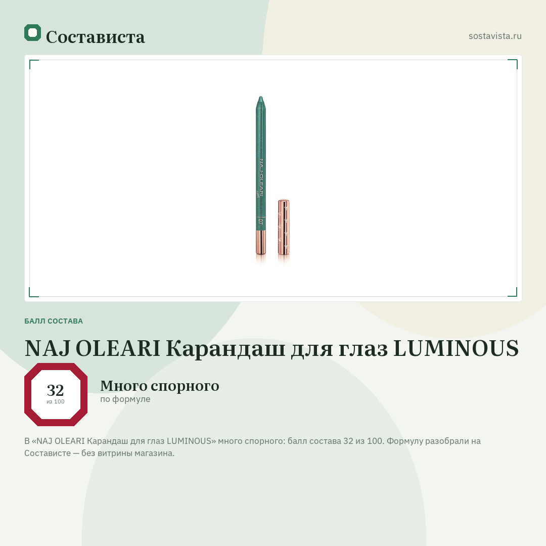 NAJ OLEARI Карандаш для глаз LUMINOUS: балл состава 32 из 100 — Состависта