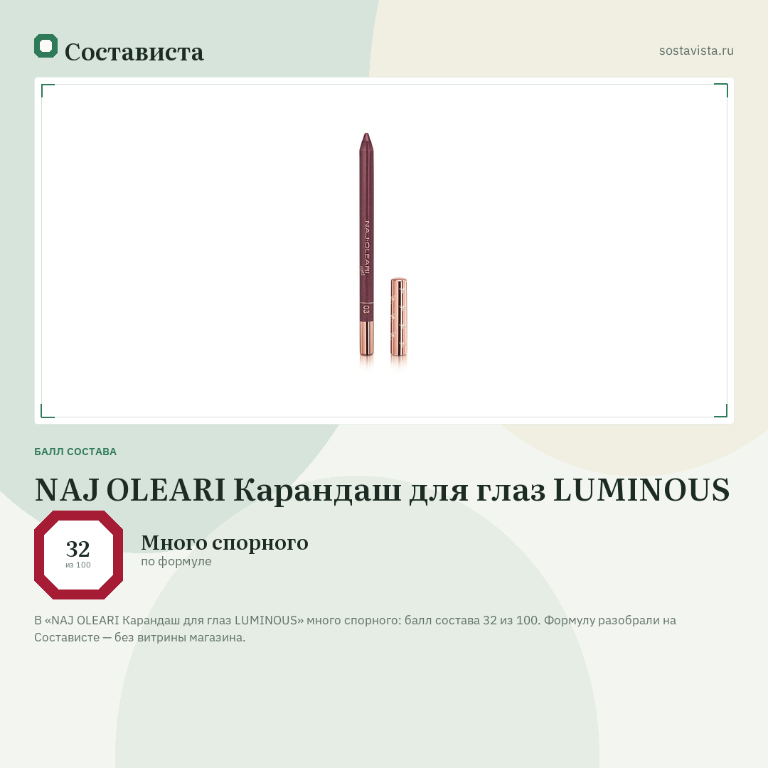 NAJ OLEARI Карандаш для глаз LUMINOUS: балл состава 32 из 100 — Состависта
