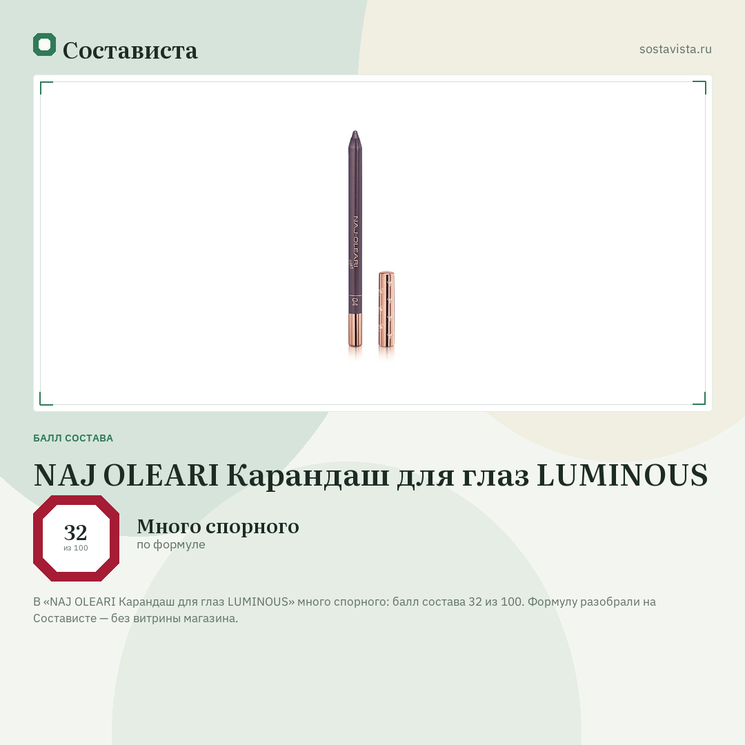 NAJ OLEARI Карандаш для глаз LUMINOUS: балл состава 32 из 100 — Состависта