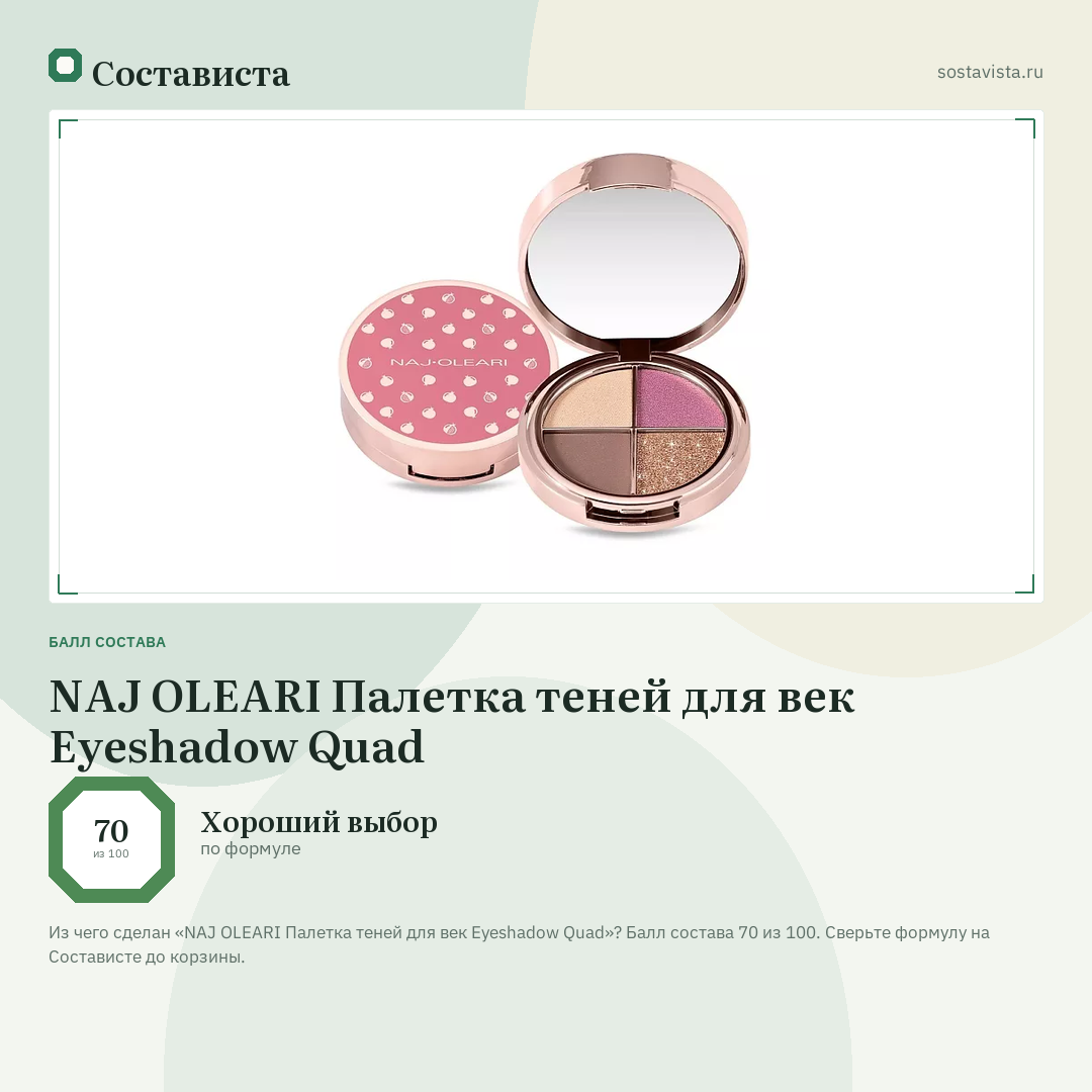 NAJ OLEARI Палетка теней для век Eyeshadow Quad: балл состава 70 из 100 — Состависта