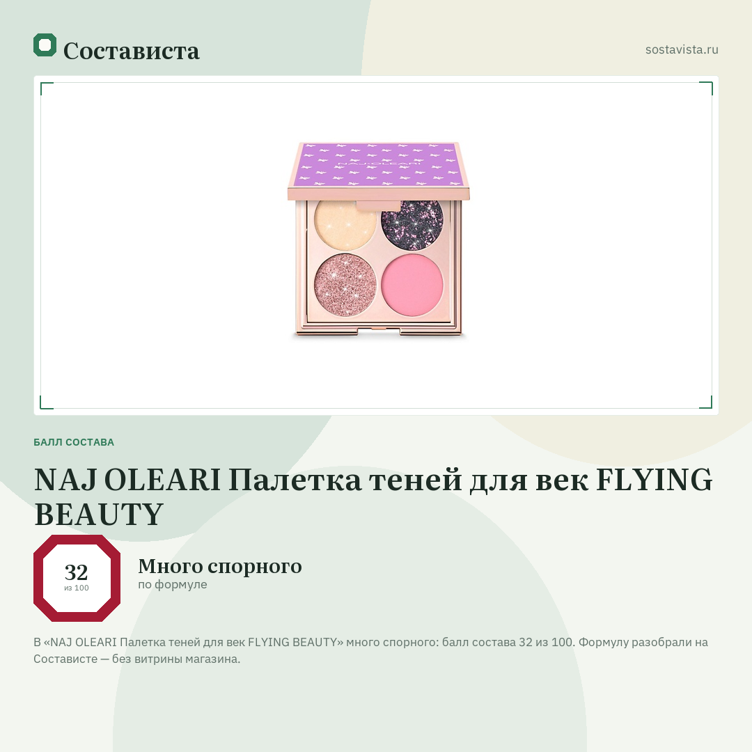 NAJ OLEARI Палетка теней для век FLYING BEAUTY: балл состава 32 из 100 — Состависта