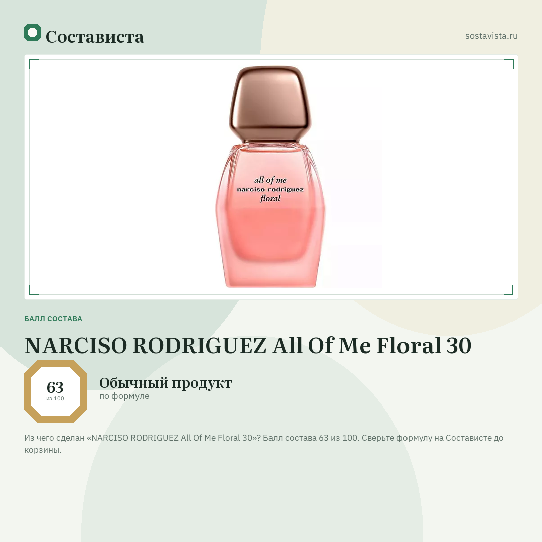 NARCISO RODRIGUEZ All Of Me Floral 30: балл состава 63 из 100 — Состависта