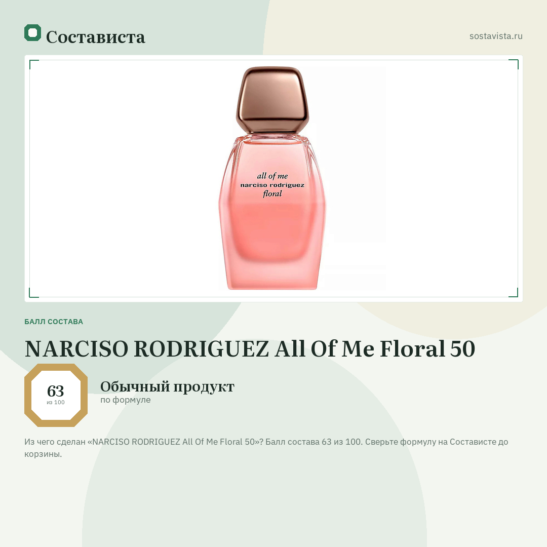 NARCISO RODRIGUEZ All Of Me Floral 50: балл состава 63 из 100 — Состависта